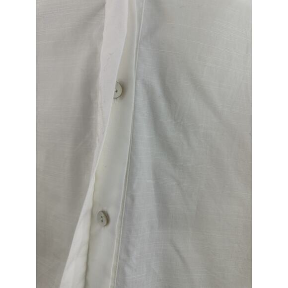 Vince Women's Braid Trim Band Collar Blouse White Button up Top Deep V-Neck XL - Picture 6 of 16